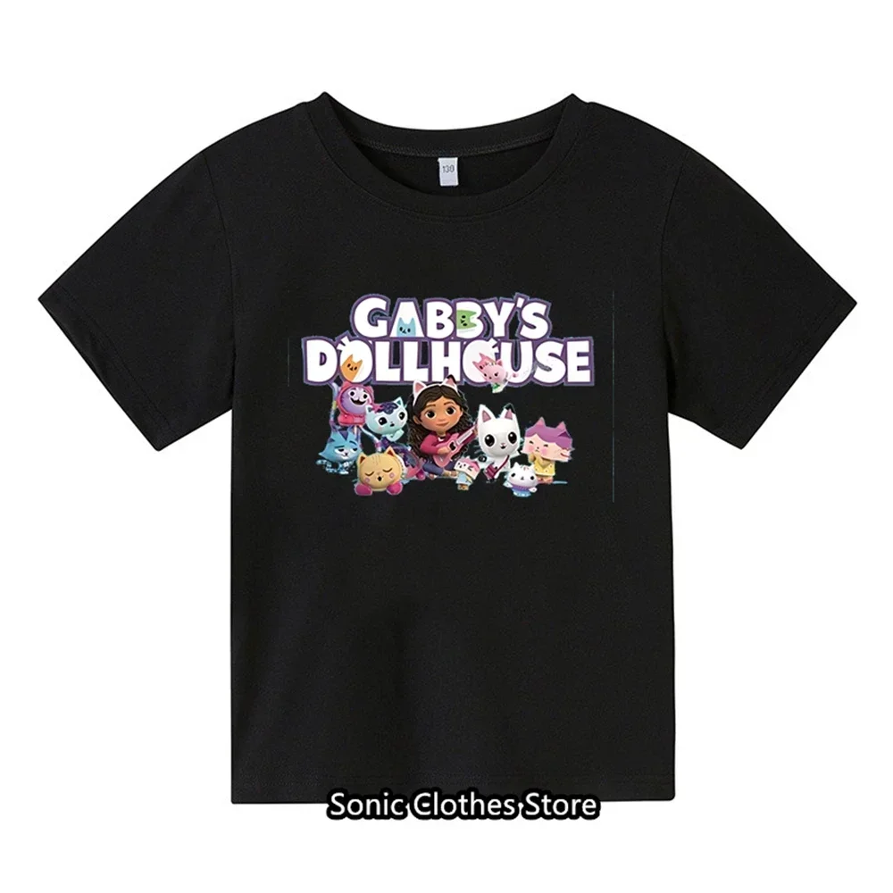 2024 Summer Gabby Doll House T-shirt Children\'s Short Sleeve Boys Cartoon Gabby Cat Girls Casual Short Sleeve