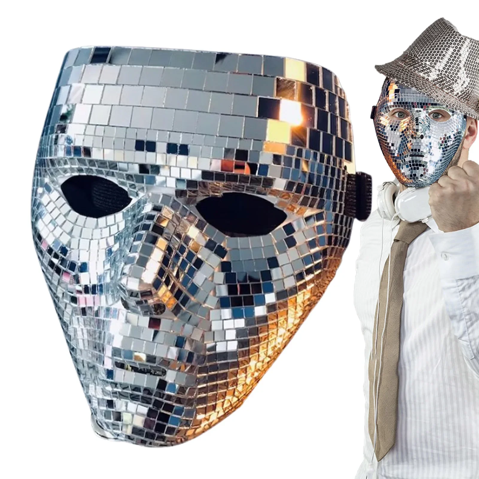 Disco Ball Glitter Full Face Silver Mask Unique Festival Masquerade Masks Party Mirror Glass DJ Stage Bar Party Holiday Decor