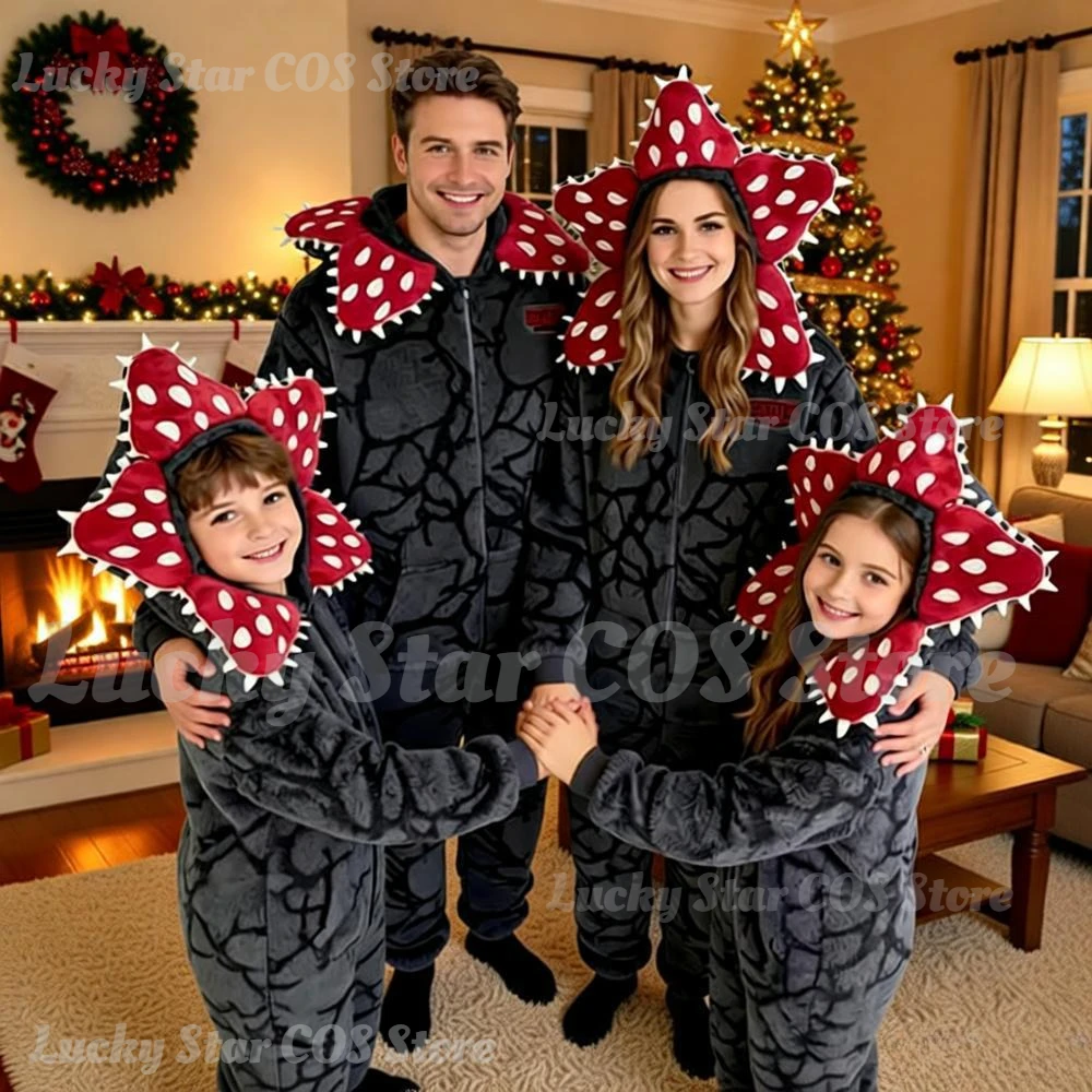 

Hot Christmas Monster Pajamas with Demogorgon Plant Design - Adult & Kid with Cozy Flannel Fabric, Perfect for Holiday Parties