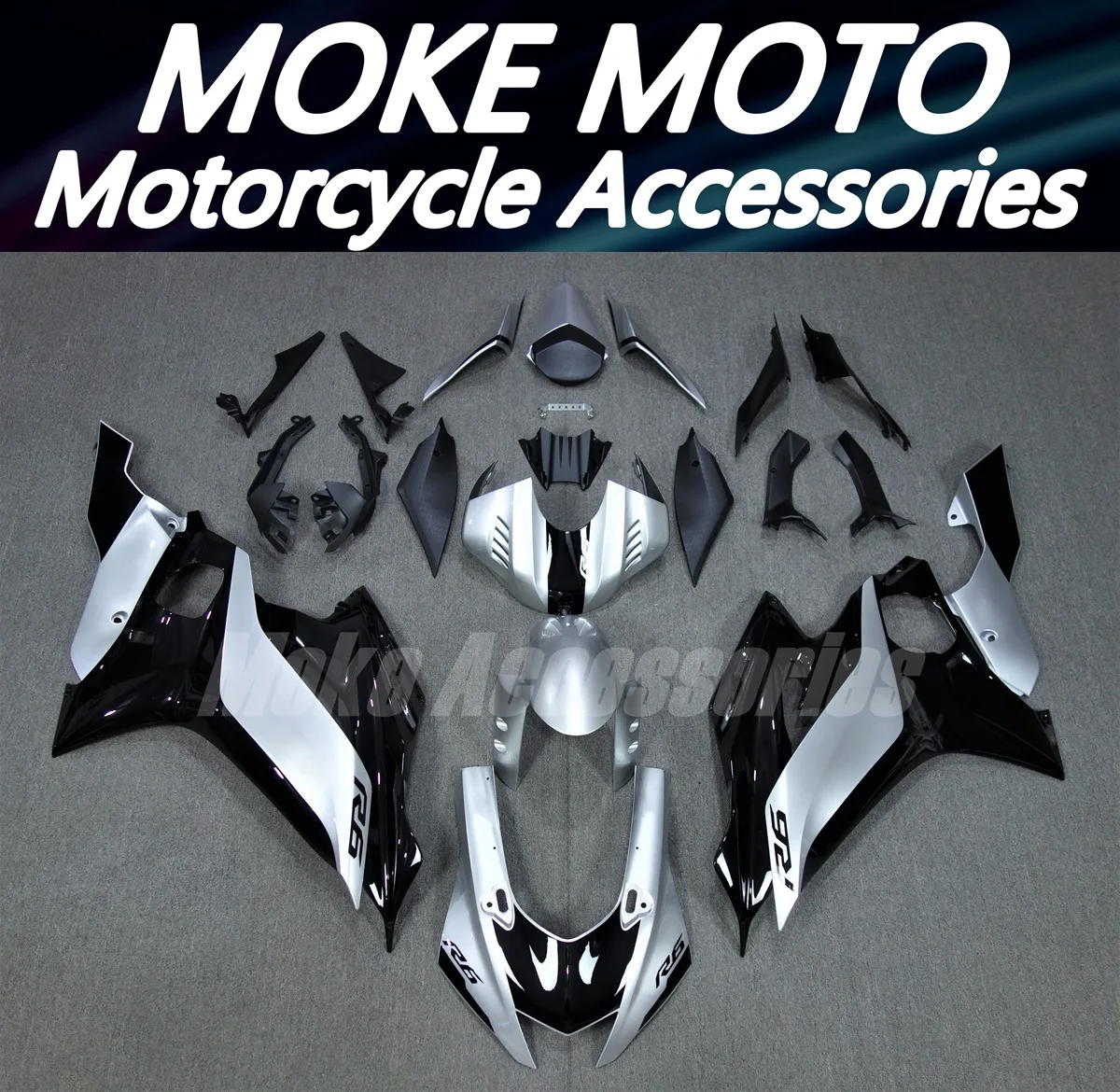 

Комплект кузова мотоцикла Moke moto для Yzf R6 2017 2018 2019 2020 2021 2022 2023 2024, комплект обтекателей, подходит для инъекций, новый, серебристый, черный