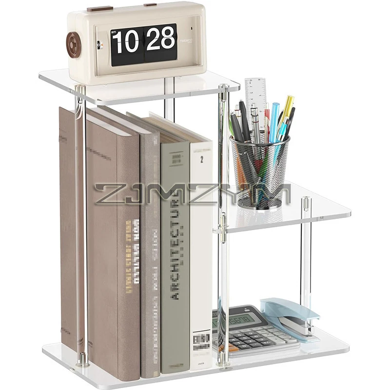Detachable Acrylic Desktop Organizer 3-Tier Clear Mini Shelf Side Table Coffee Table Transparent Storage Rack for Desk Living Ro