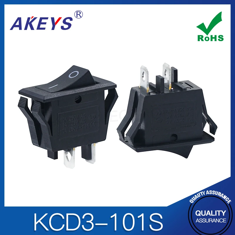 5pcs KCD3-101S Ship Type Switch 2-pin 2-gear black rocker switch double button frying pan power start switch