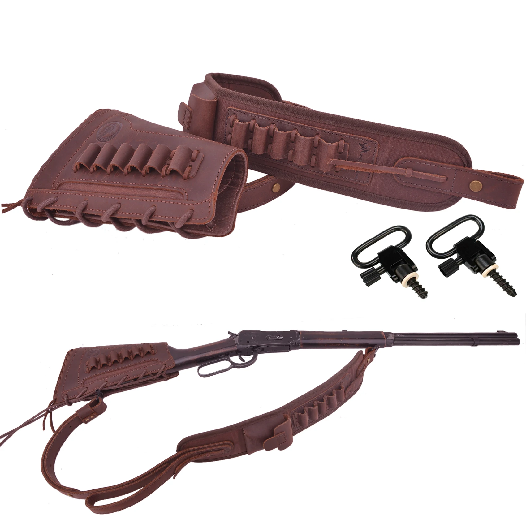 

Wayne's Dog Leather Gun Ammo Buttstock with Gun Sling Swivels For Right Handed .308 .40/65 .30/30 .357.44 .22LR 12GA 16GA 20GA