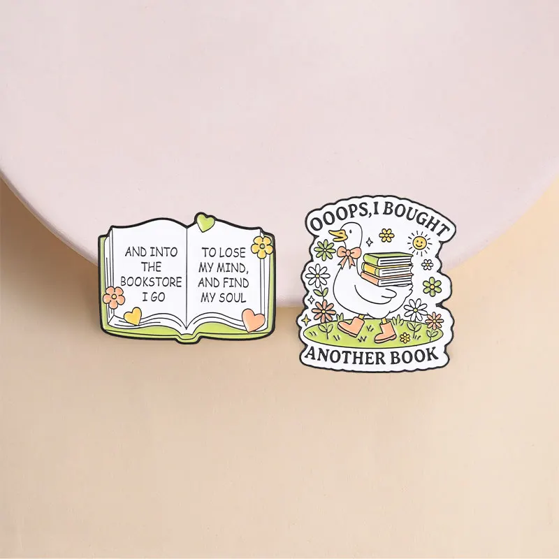 Funny Goose Bought Book Enamel Pins Lose Mind Find Soul Literary Reader Bookworm Brooches Lapel Badge Jewelry Gifts for Friends