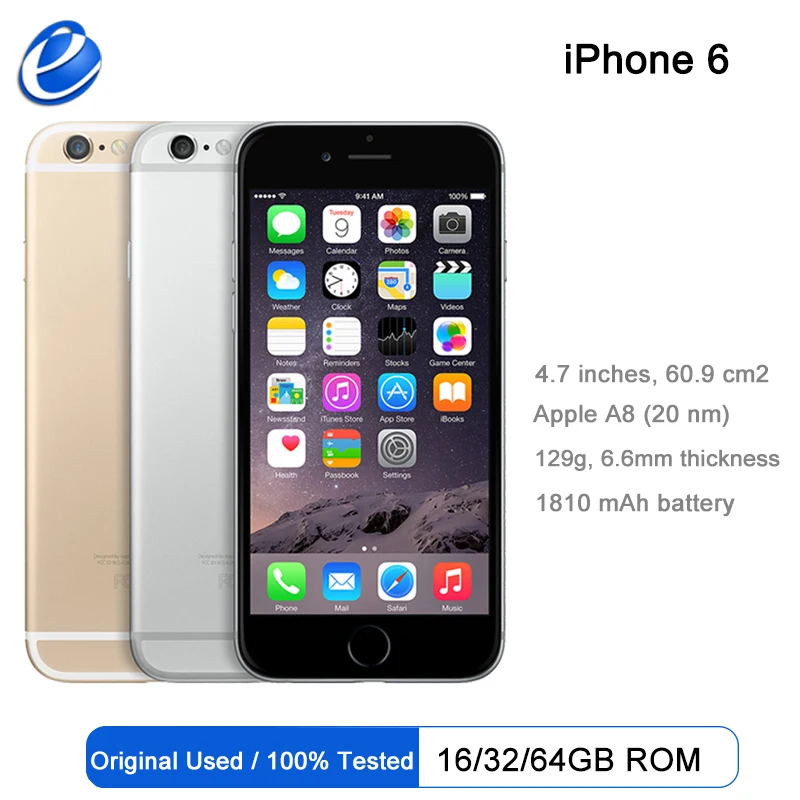 هاتف Apple الأصلي غير مقفول لهاتف iPhone 6 IOS ثنائي النواة WCDMA LTE 4.7 بوصة IPS 1GB RAM 16/64/128GB ROM iPhone6 الهواتف المحمولة