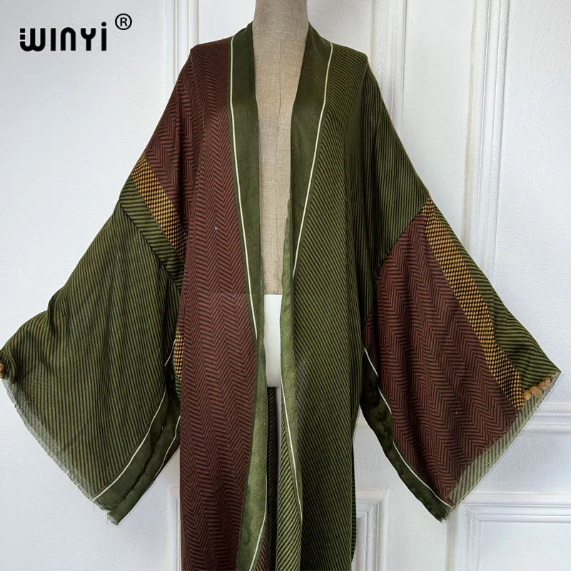 WINYI Africa fashion summer kimono maxi dress cover up beach women Cardigan boho sexy coat Geometric print kaftan beach outfits