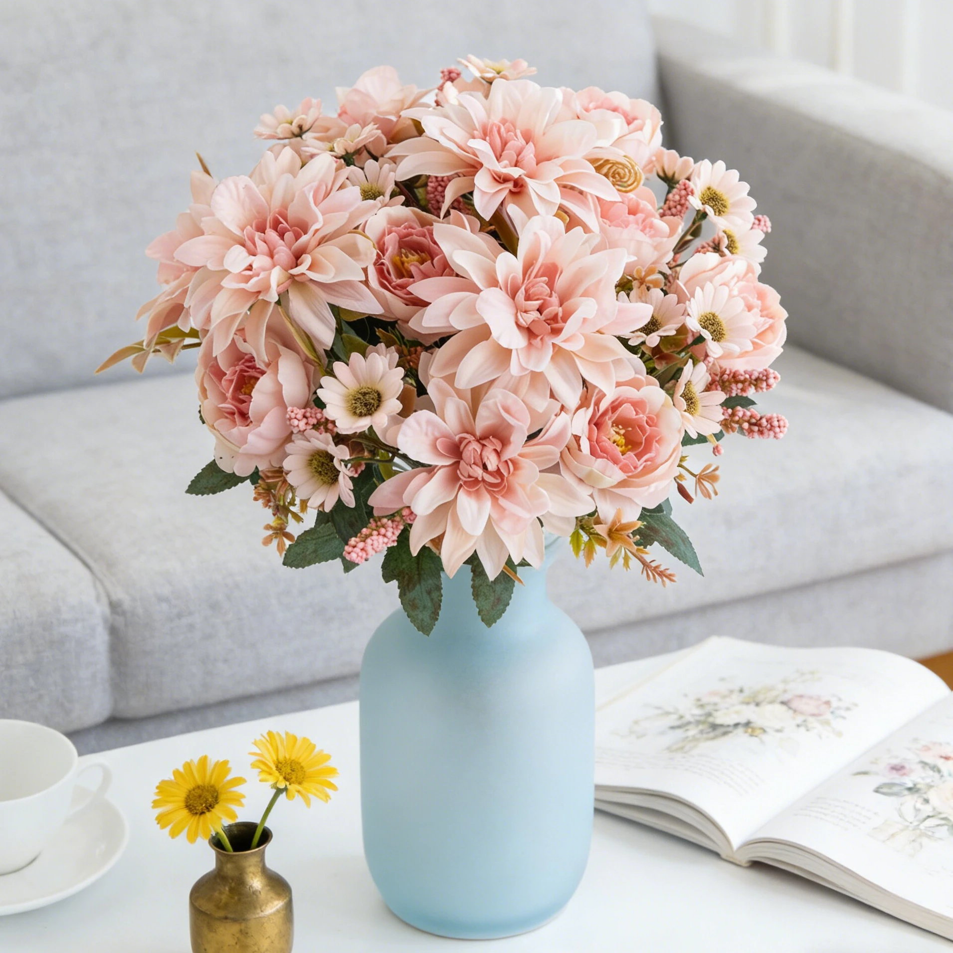 Künstliche Blumen Seiden-Dahlie Rose Gänseblümchen Valentinstag Heimdekoration Kranz Bonsai Tischdekoration Hochzeit Brautstrauß DIY Geschenke – Detail 2