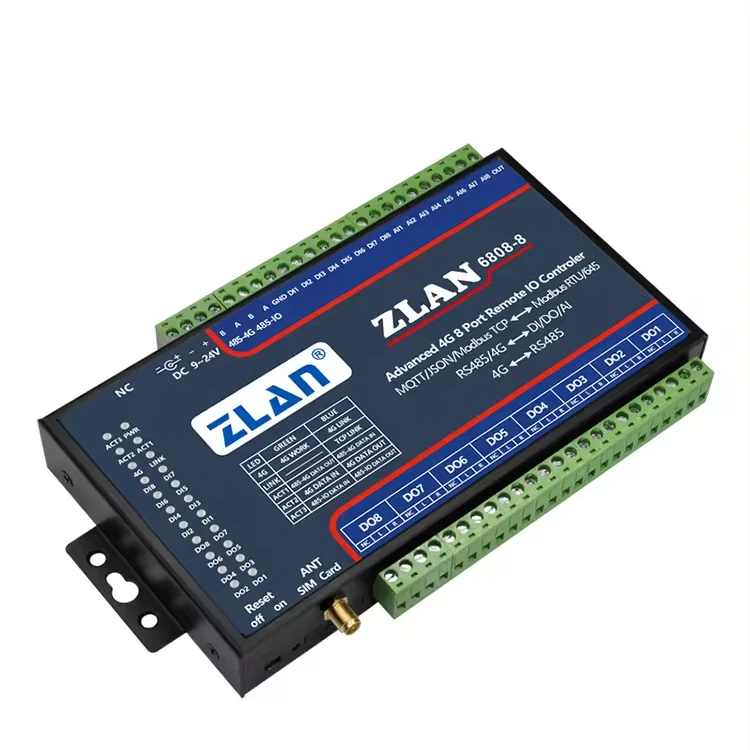 بوابة Modbus 4G تسلسلية إلى وحدة إيثرنت JSON modbus rs485 MQTT RS485 8 منافذ DI/DO/AI إيثرنت io ZLAN6808-8