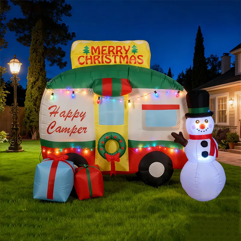 

2.1m Christmas Inflatable RV with Snowman Outdoor Inflatable Camping Vehicle Decoration Christmas Wreath Holiday Yard Decoration