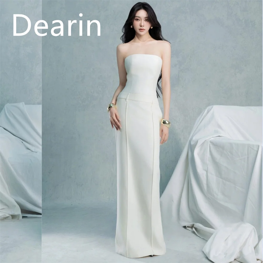 Customized Prom Dress Women Evening Dearin Strapless Column Floor Length Skirts Sleeveless Bespoke Occasion Dresses Formal Gown