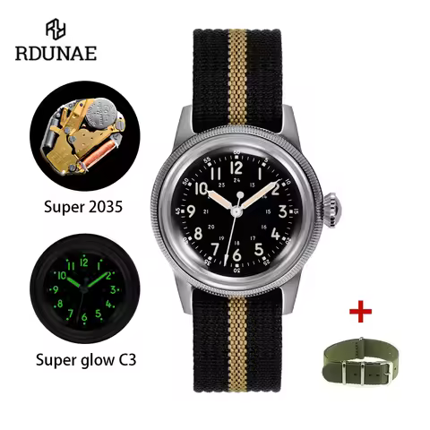RDUNAE RA05 2025 New Retro Military Men's Quartz Watch K1 Mineral Crystal Super 2035 Stainless Steel Luminous C3 Men's Watch