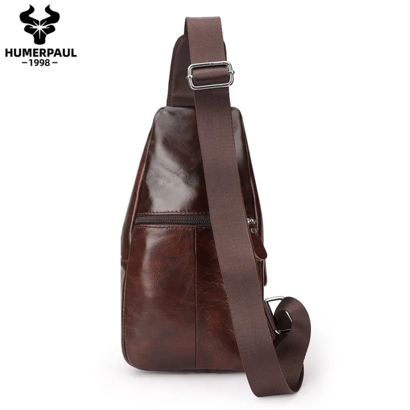 Retro Fashion Men's Genuine Cowhide Leather Single-Shoulder Bag Luxury Business Commuting Crossbody Chest Bag Male Bolsa Hombre