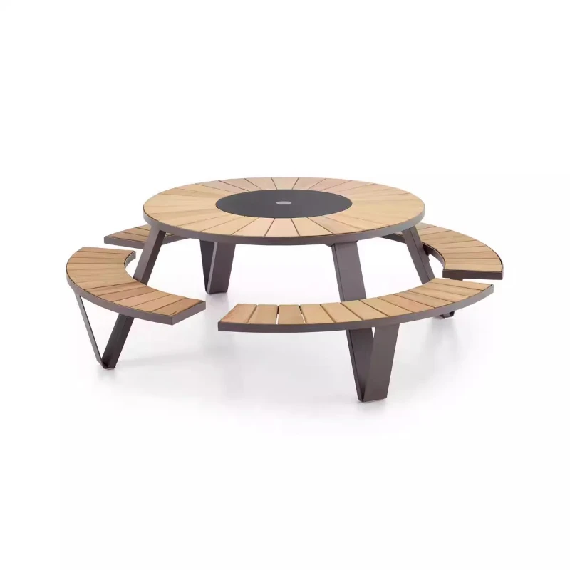 

Outdoor stainless steel round table courtyard park restaurant book bar leisure table and chair combination outdoor one-piece din