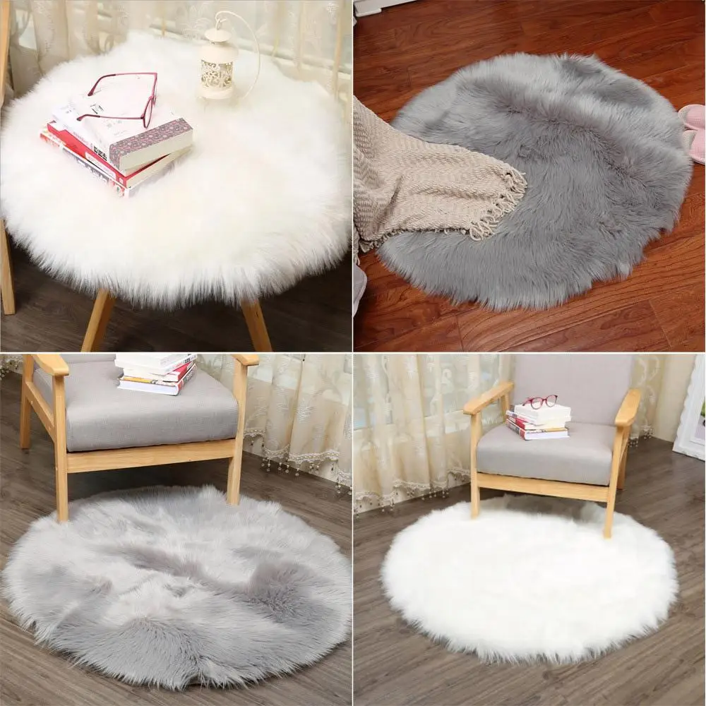 Round Rug Shaggy Plush Wool Carpet Soft Faux Sheepskin Fur Area Rugs For Bedroom Living Room Floor White Home Floor Mat