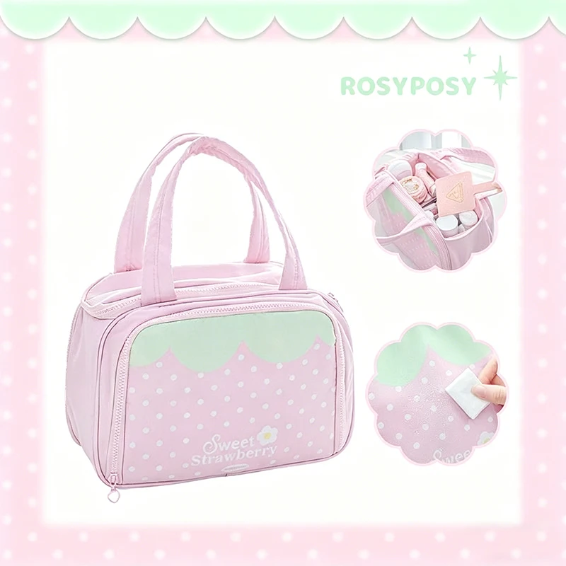 Large-capacity Partitioned Makeup Bag Sweet Cute Strawberry Musical Notes Handbag Portable Multi-layer Travel Toiletry Bags