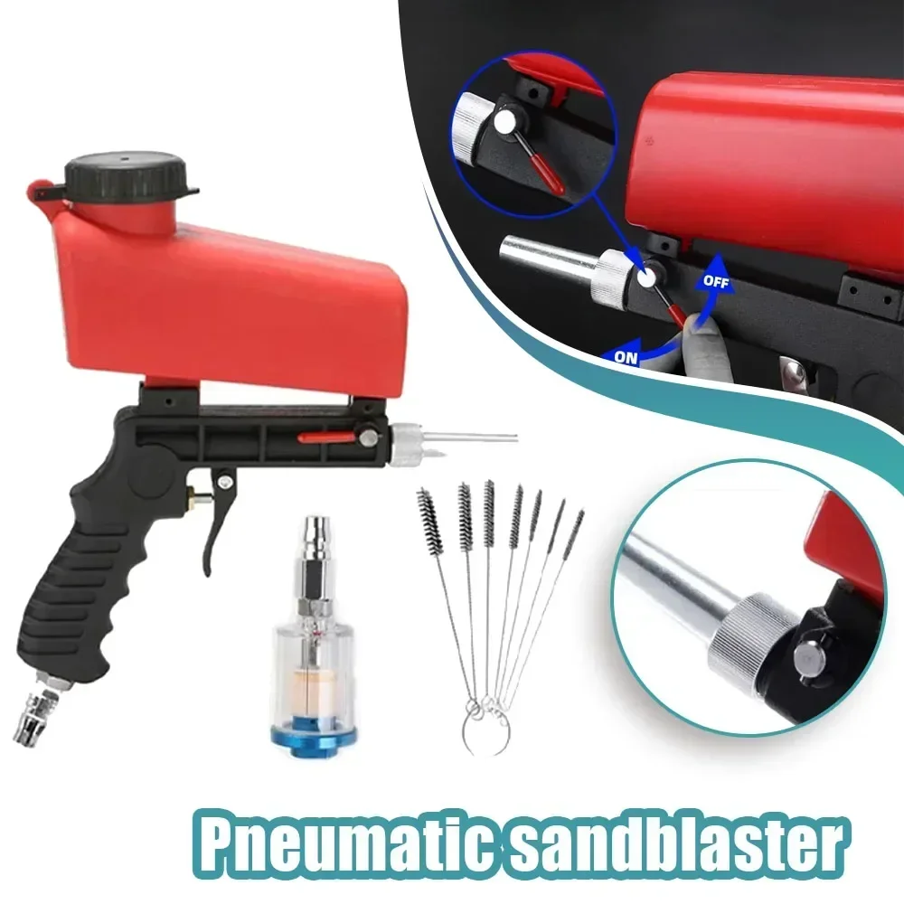 Red Air Blast Gun with Accessories Adjustable Blast Gun Small Portable Handheld Pneumatic Blast Gun Set Air Pneumatic Tool