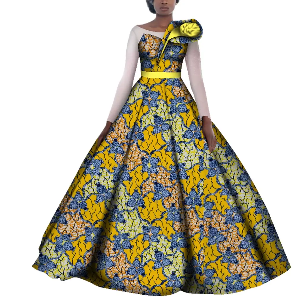 Dashiki African Dresses for Women Wedding Party Evening Dress Cotton Ankara Print Dress Plus Size Boubou Africain Femme WY4141