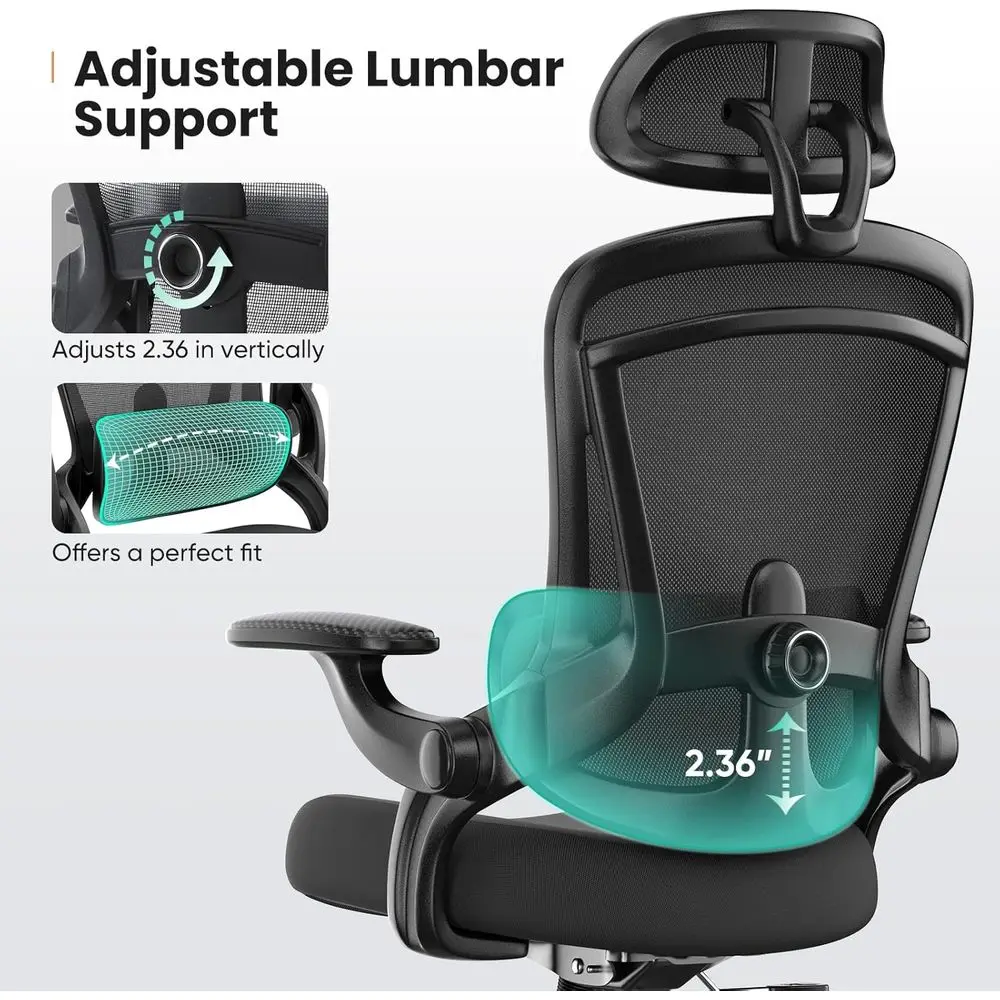 Office Chair Ergonomic Desk Chair, 300 LBS Home Mesh Office Desk Chairs with Wheels, 2D Headrest, Up&Down Lumbar Support, Swivel