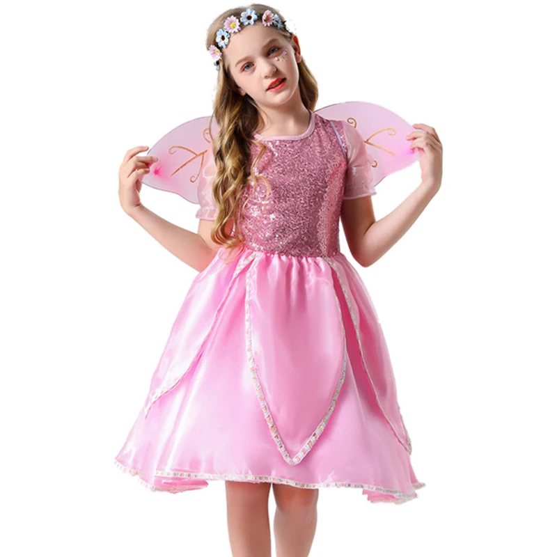 Karneval Halloween Mädchen niedlich basteln Fee Kostüm Wald Elfen mit Flügel Rollenspiel Cosplay Geburtstag Phantasie Party kleid