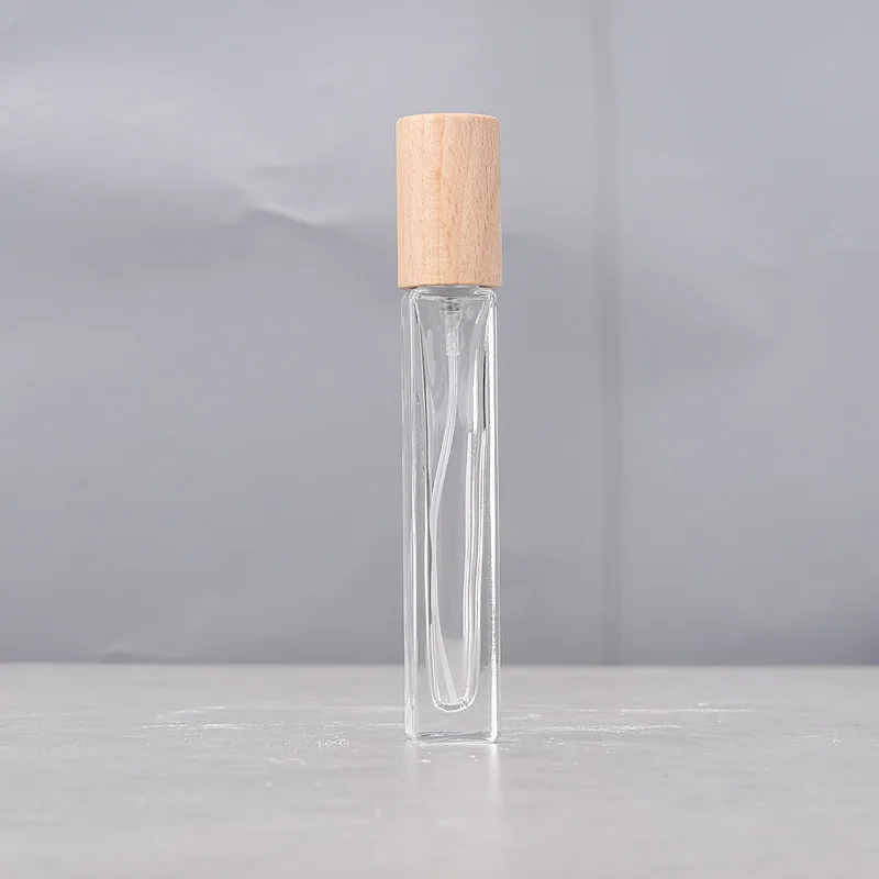 10 مللي زجاجة رذاذ زجاجية موزع زجاجات مع غطاء خشبي السفر إعادة الملء عينة الجوز غطاء حاوية رذاذ عطر فارغة
