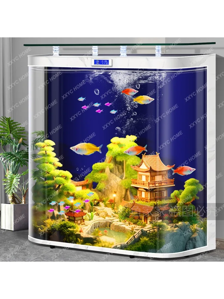 Hot Bending Integrated Fish Tank Living Room Wall Floor Simple Large Fish Globe Smart Change-Free Aquarium