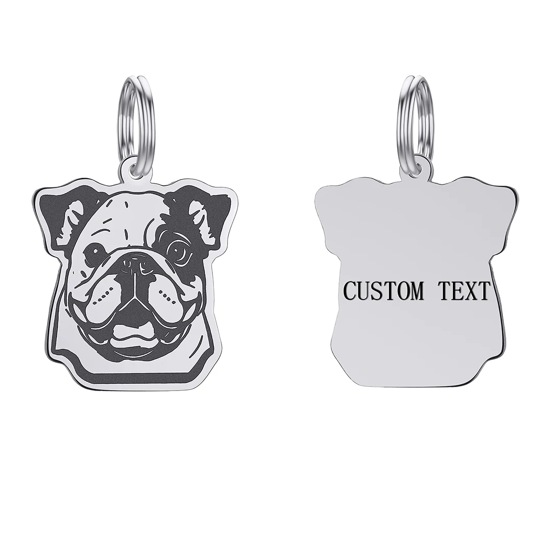 Stainless Steel Bulldog Custom Dog Id Tags Collar With Name Personalized Number Dogs Anti-lost Pendant Engraving Keychain