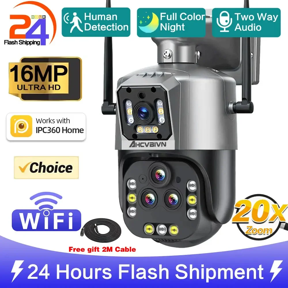 

4K 16MP WiFi IP Camera Outdoor with 20X Zoom Four Lens PTZ Security Camera for Auto Tracking Wireless CCTV Surveillance System