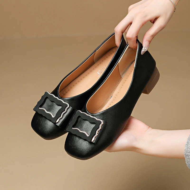 

Popular Women Mary Jane Shoes 2025 Autumn Black Pu Leather Vintage Flats Woman Fashion Slip on Round Toe Ballet Flat Shoes