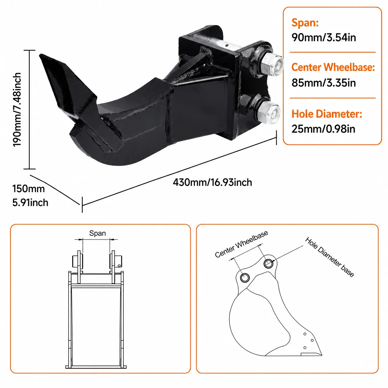 Mini Excavator Ripper, Manganese Steel Rock Ripper Attachment, Strengthen Reinforcement Design for Excavator, Tear Hard Clay,