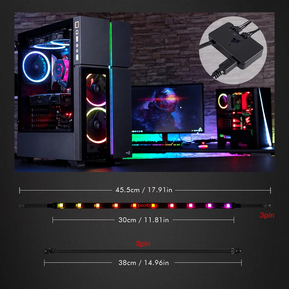 40cm Addressable WS2812b Digital LED Strip for iCUE a CORSAIR Interface, Rainbow RGB LED Lighting Kit for PC Computer Case Decor