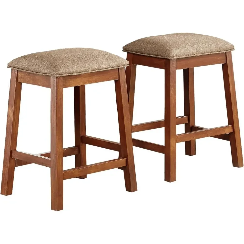 

2 Counter Height 24 Kitchen Island Brown Barstools with Fabric Cushion and Wooden Footrest