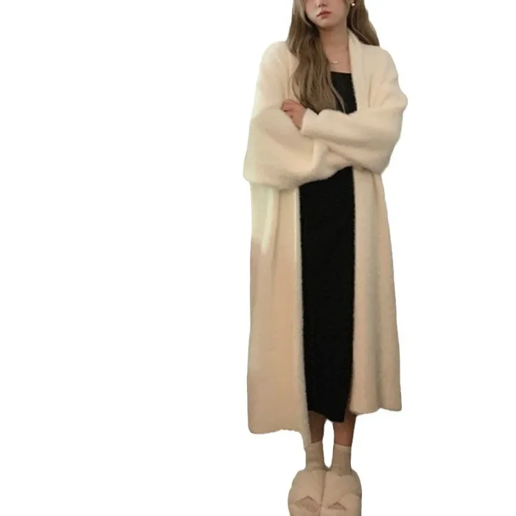 Soft Waxy Imitation Mink Wool Knitted Cardigan 2024 Autumn/winter New Loose Lazy Wind Mink Cashmere Long Knitted Coat Women Y2k