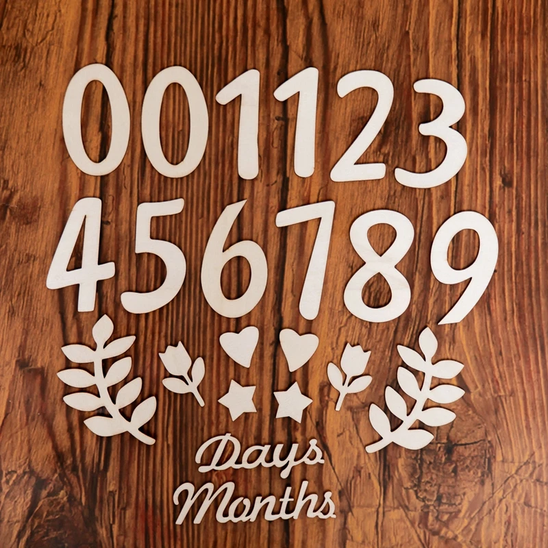 1Set Baby Wooden Digital Month Milestone1-12 Month Card Wooden Milestone Newborn Children Photography Props Birthday Decoration