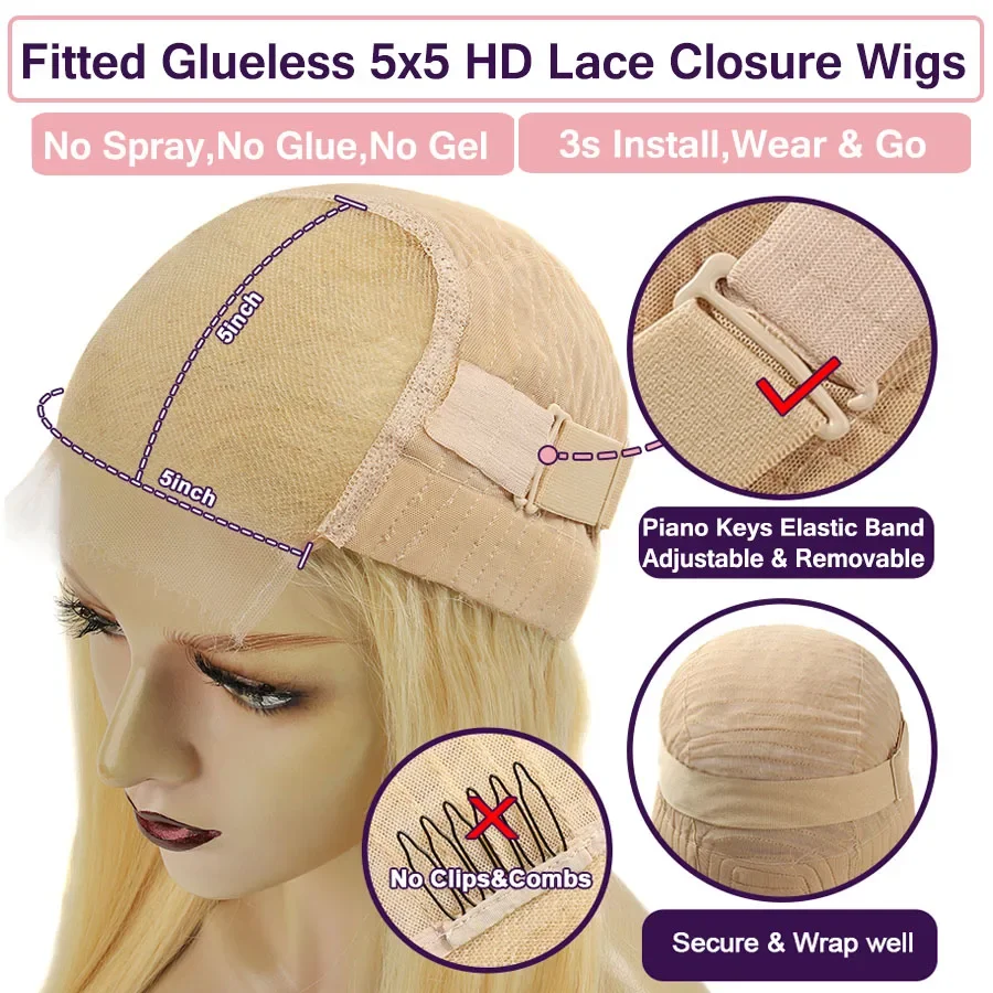 WowAngel 5x5 HD Lace Closure Wigs Human Hair 613 Blonde Straight Wig Pre Plucked 3s Wear to go Guleless HD Lace Wigs For Woman