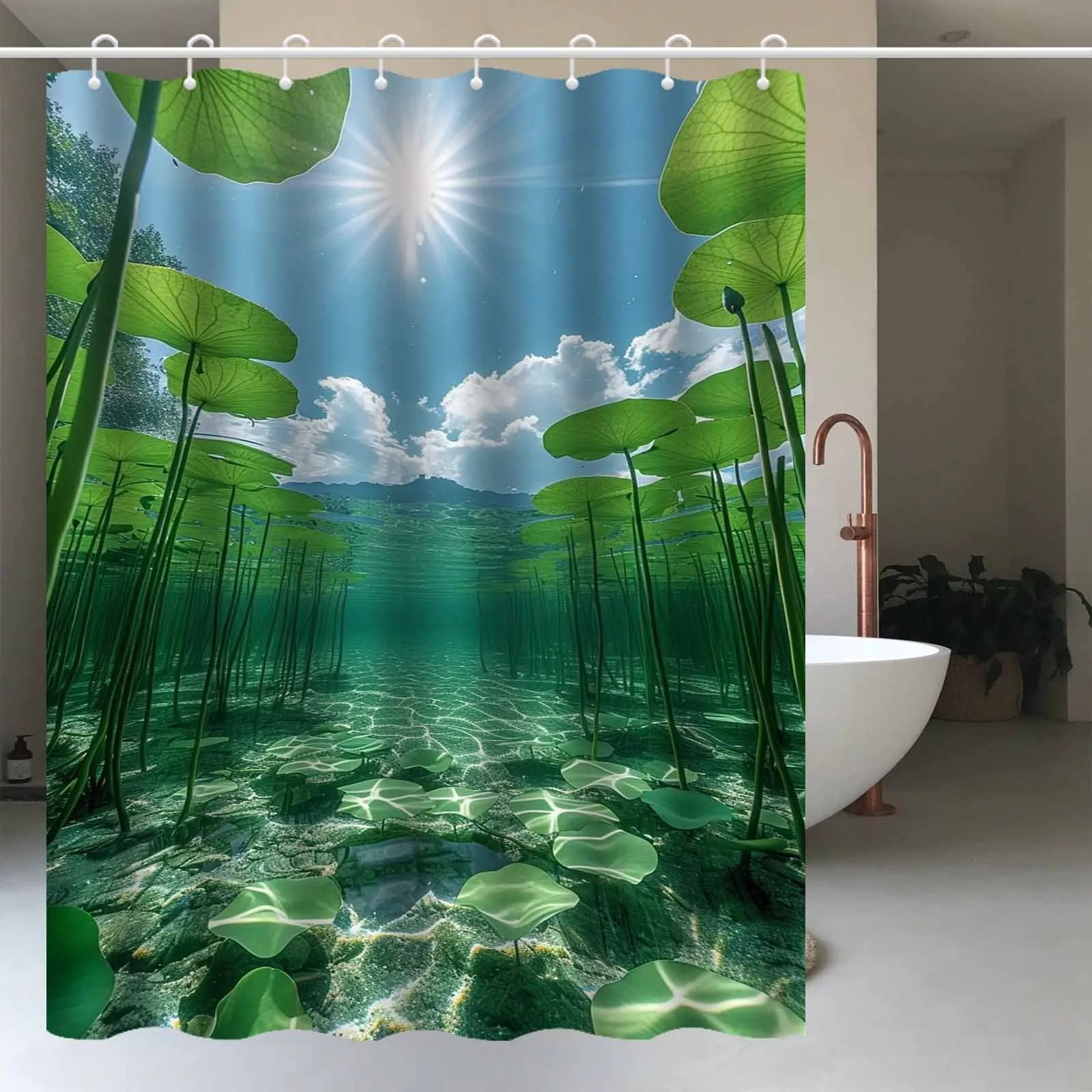 

Свежая зеленая занавеска для душа с натуральными листьями лотоса, моющаяся грязеотталкивающая насадка для душа, водонепроницаемая полиэстеровая занавеска для ванны