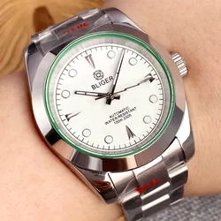 BLIGER NH35 Day 36mm 39mm Steel Mechanical Watch Men Polish Bezel Flash Hand Green Glass Business Bracelet Rejor