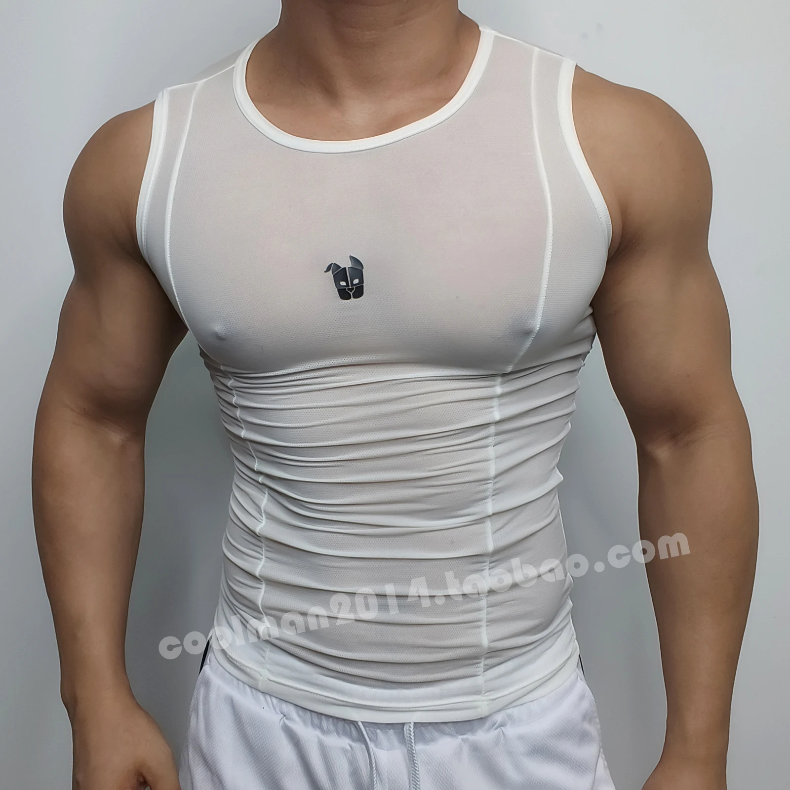 Été voir à travers sans manches hommes sport fitness débardeur Sexy grande taille tricoté t-shirt streetwear