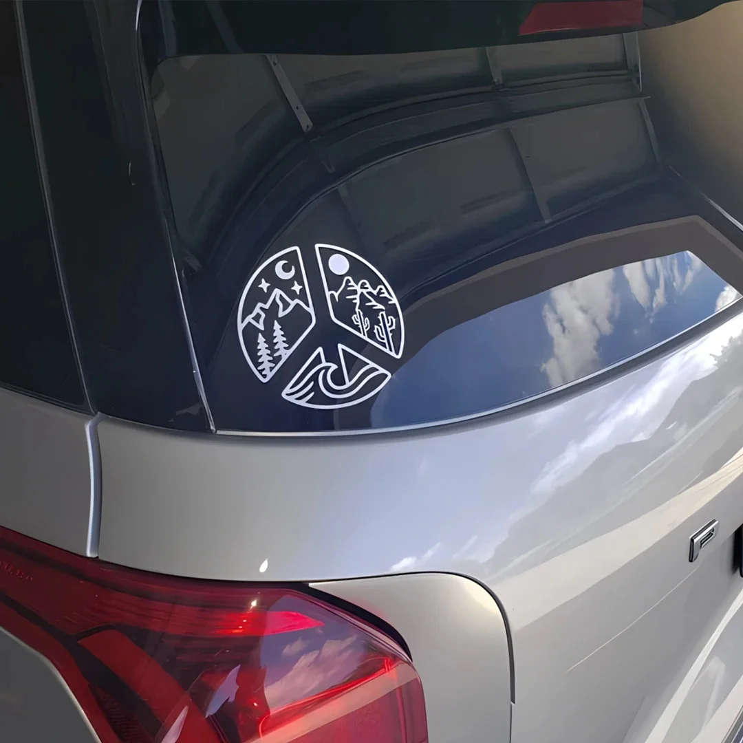 Nature Peace Symbol Car Window Decal Mountain Cactus Moon Wave PVC Sticker Universal Vehicle Laptop Water Bottle Personalized De