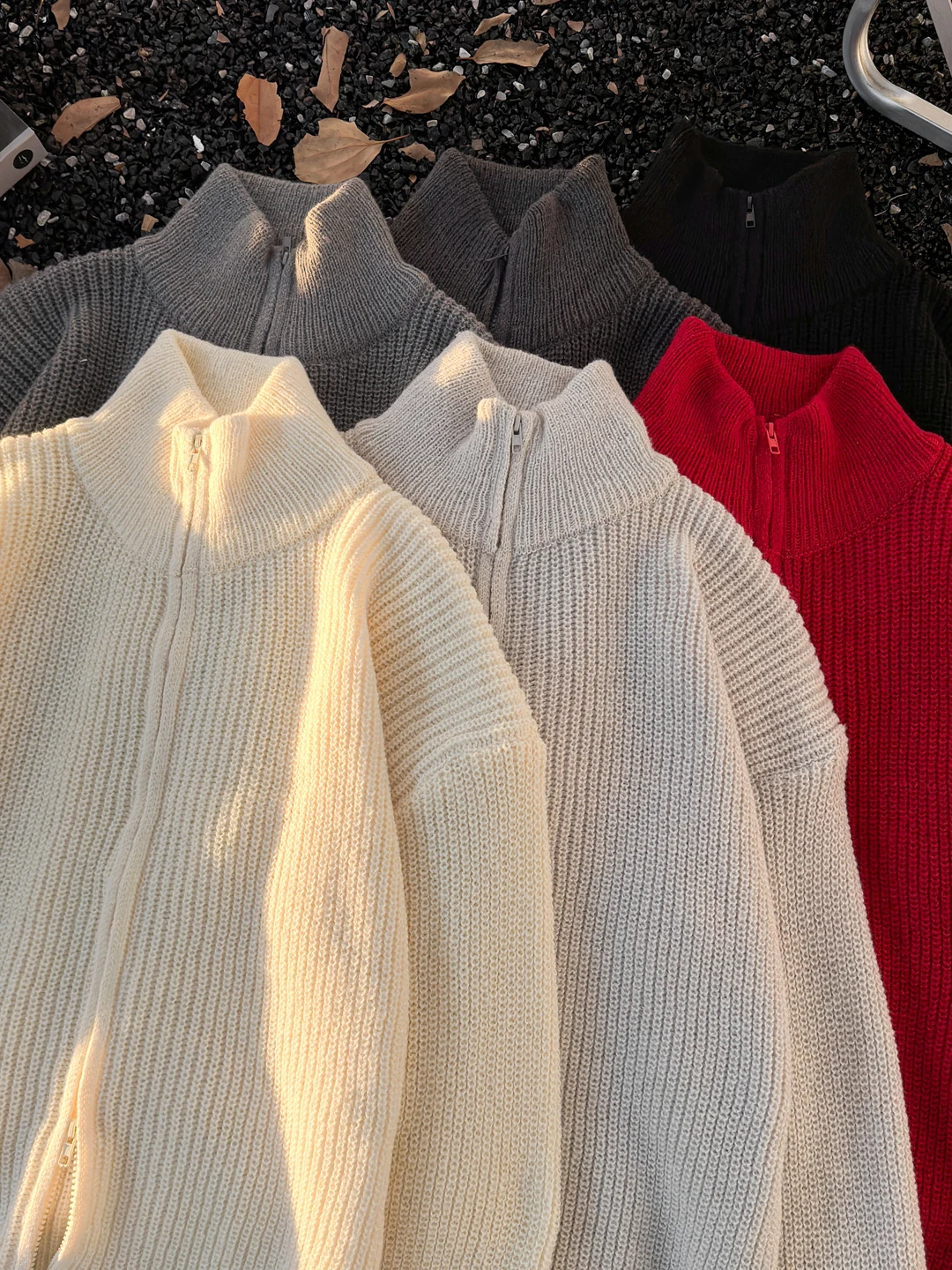 

Thiened Zipper Stand Collar Knitted Sweater Men's Autumn Winter Lazy Sle Color Open Cardigan Sweater High End Feeli...