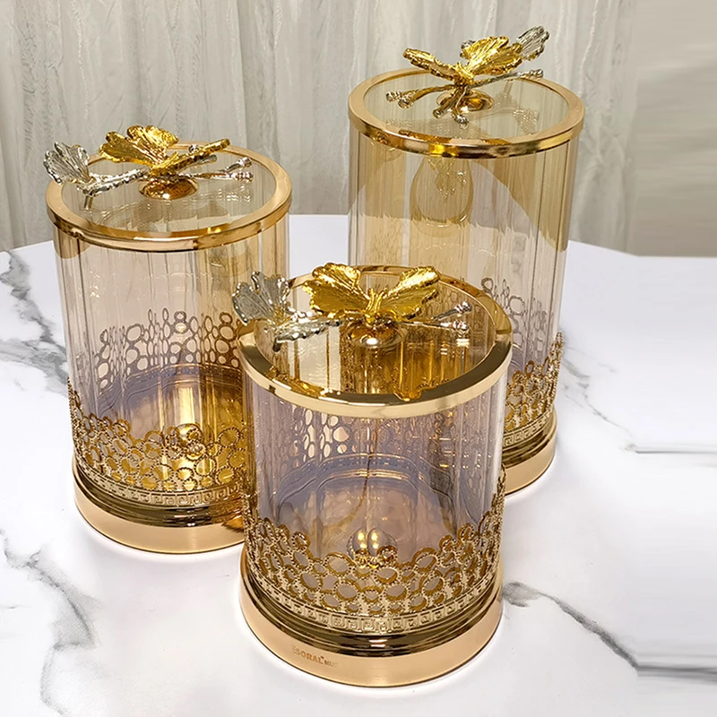 Gold-plated Butterfly Candy Jar Glass Jewelry Box Hollow Art Flower Arrangement Fruit Nut Sundries Storage Jar Home Decoration