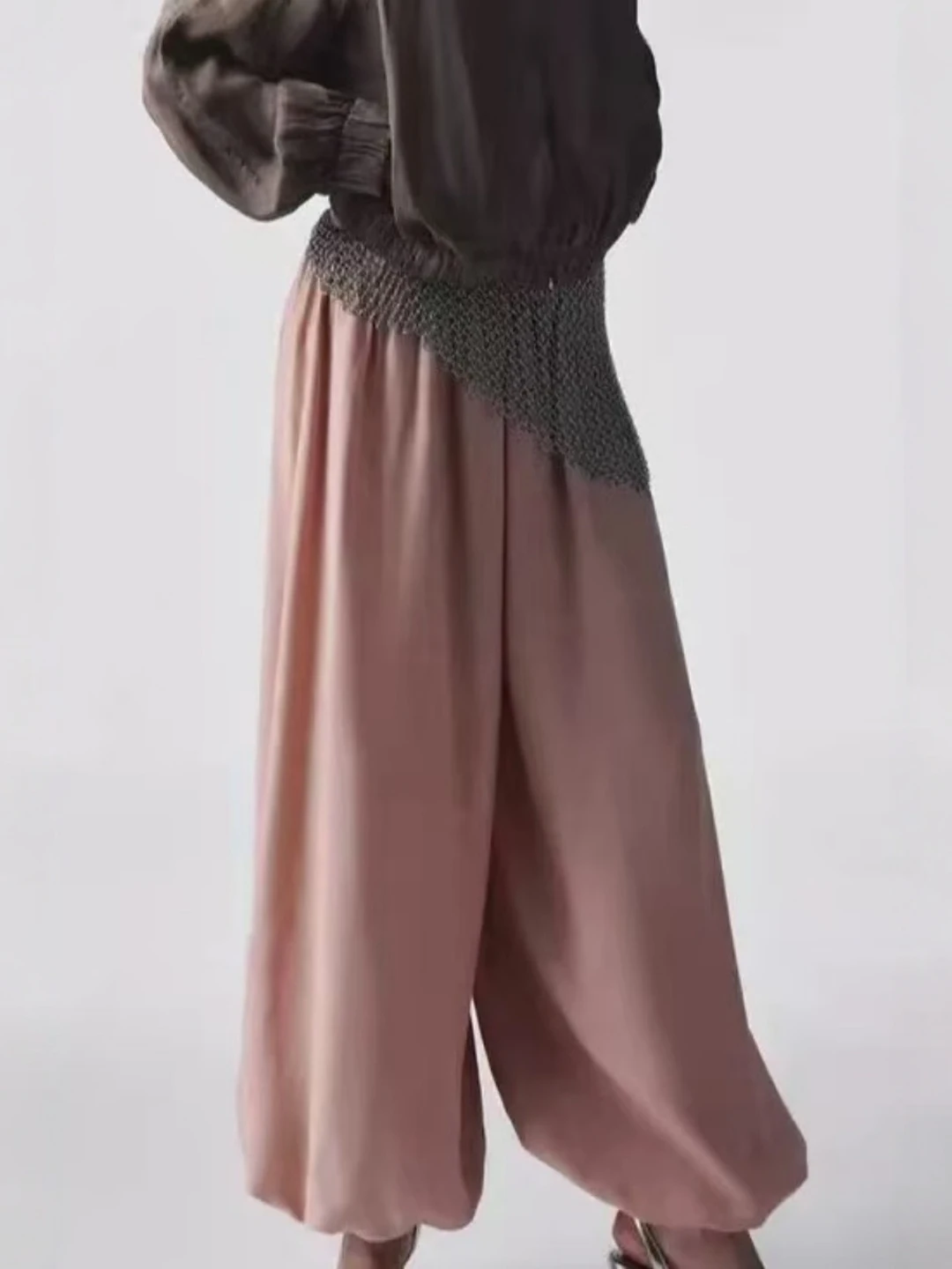 Frauen Casual Lose Flauschige Hosen Weiche Korallen Rosa Neue Ankunft Drapieren Bequeme Elastische Taille Andere Material 00%