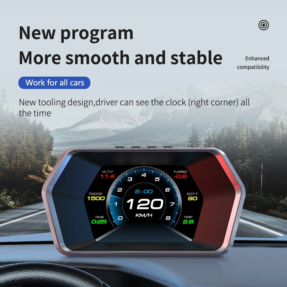 Hot Sale Plug and Play Universal P17 12-languages Head up Display OBD2+GPS Dual System Smart HUD Speedometer with Multi-alarms