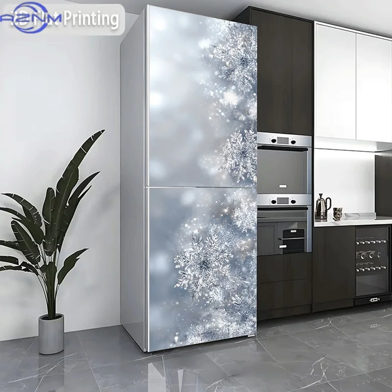 Refrigerator Sticker [] Winter Snow Weaving Crystal Theme Design Wall Sticker Decoration Wallpaper Self-Adhesive Refrigerator
