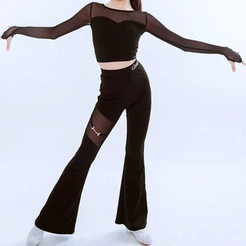 

Комплект для латинских танцев, костюм для девочек, топы с длинными рукавами, брюки, юбка с кисточками, тренировочный наряд, детский костюм для танцев румбы, самбы