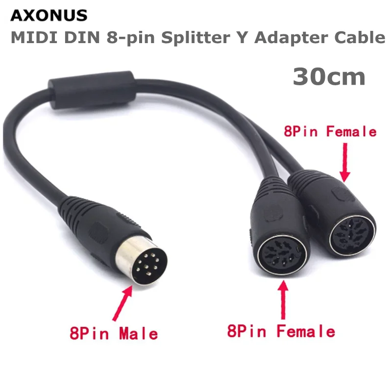

30cm MIDI DIN 8-pin Splitter Y Adapter Cable DIN 8P 1 male to 2 female Cable for Communication, Security Monitoring