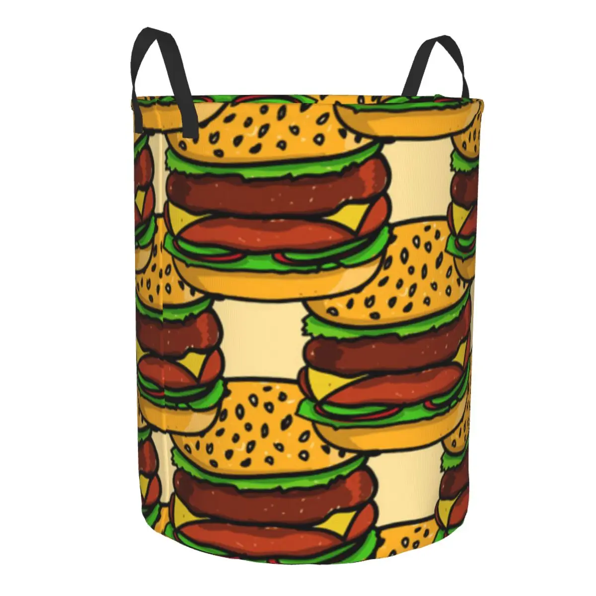 Hamburger Pattern Laundry Basket Folding Dirty Clothes Toys Storage Bucket Household