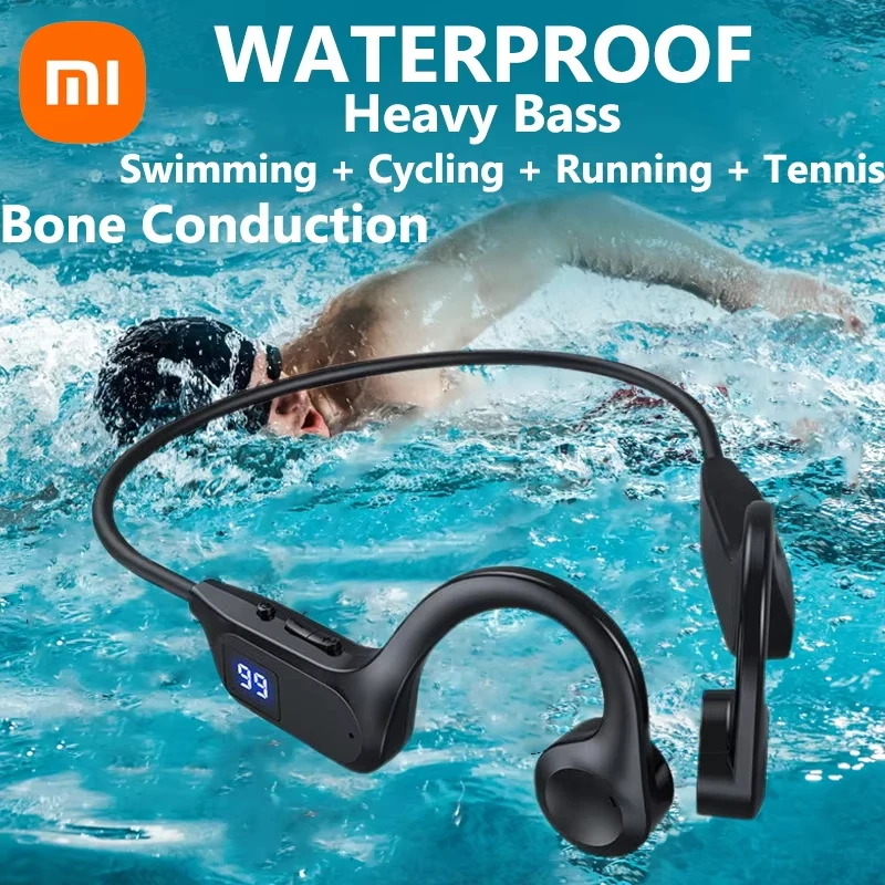 Xiaomi Air Conduction Bluetooth Earphones V5.3 Plug Memory Card Digital Display Waterproof With Mic Hanging Ear Sports Earphones