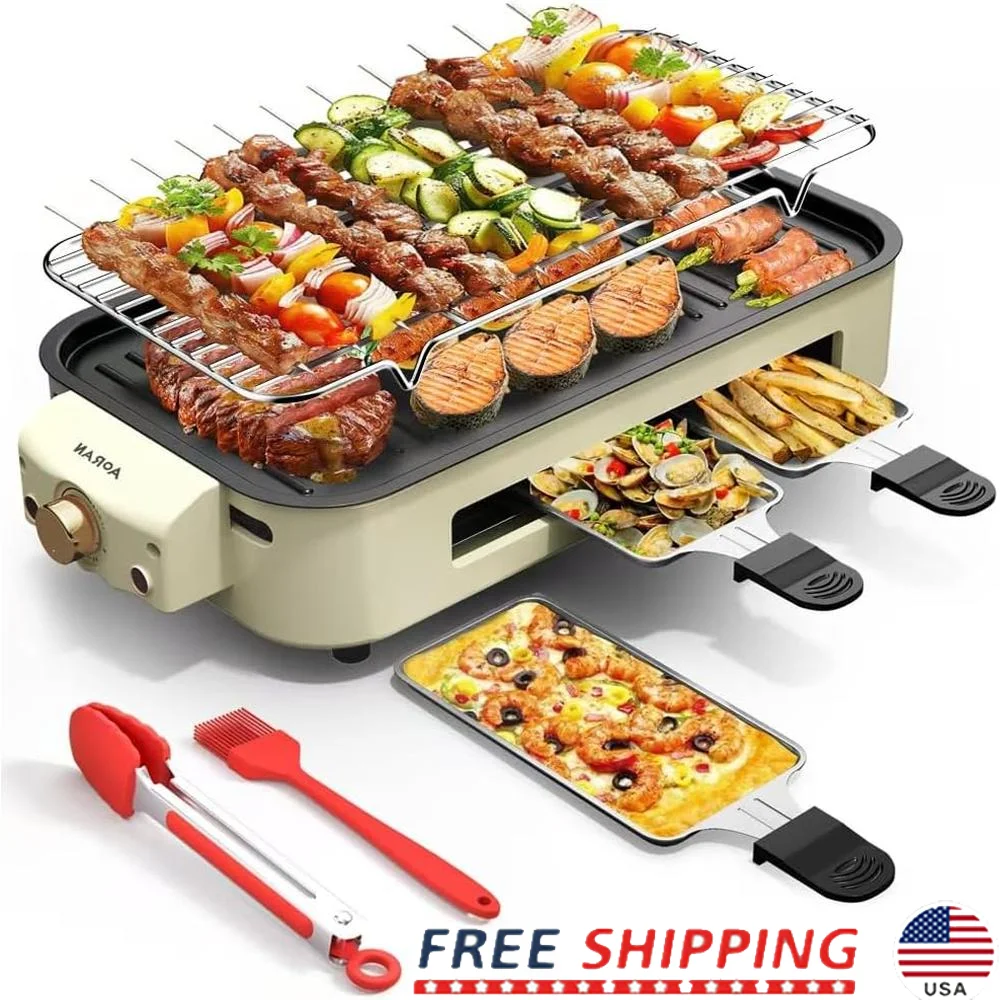 

Indoor Electric Grill Smokeless Cooking Versatile Temperature Control Compact Design Removable Rack Easy Cleanup Grilling Year