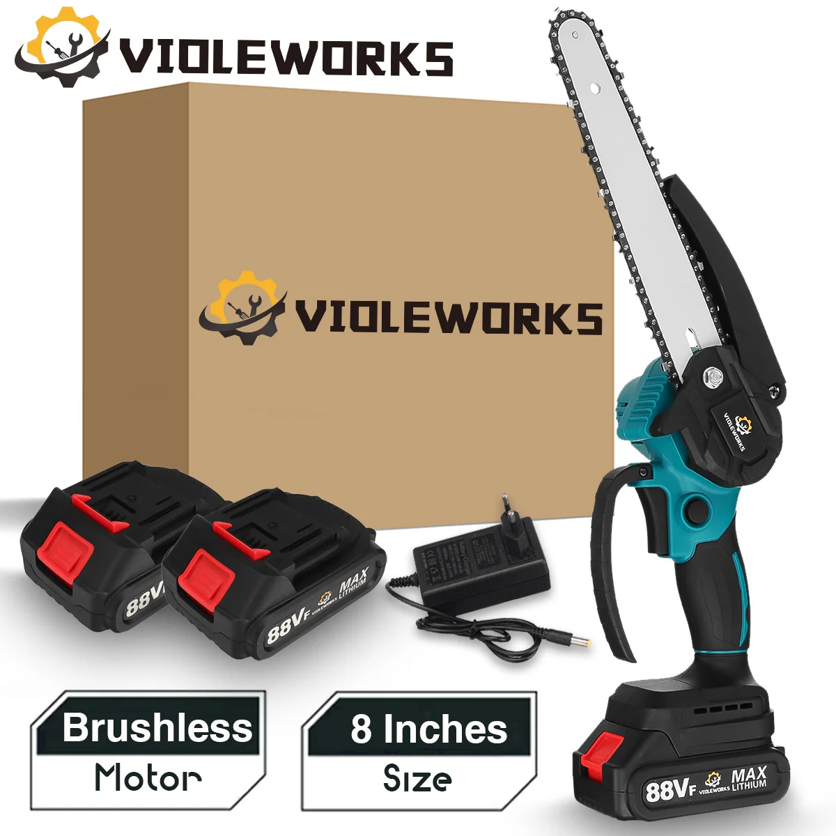 

8 Inch 88VF Brushless Electric Chain Saw Rechargeable Handheld Pruning Mini Wood Power Tool For Makita 18V Battery By VIOLEWORKS