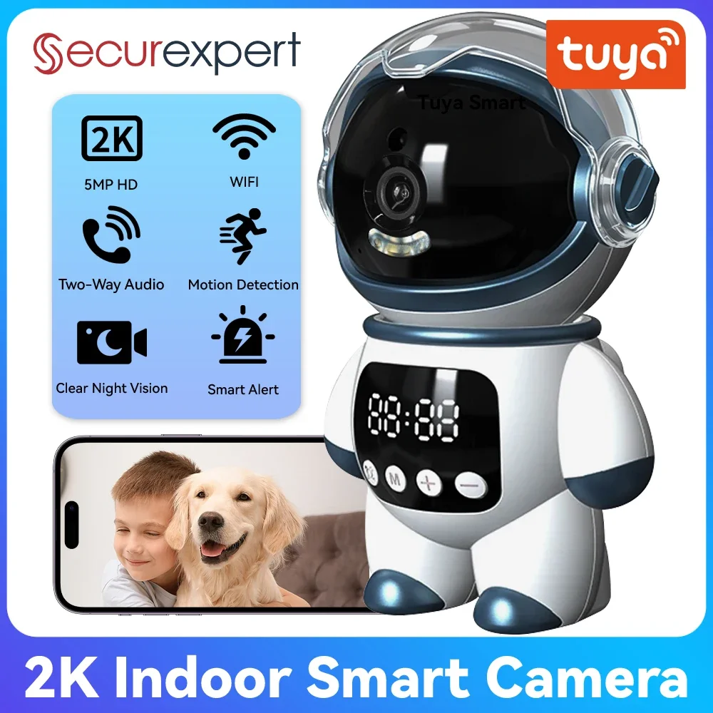 Tuya Smart 5MP PTZ WiFi Camera Indoor Astronaut Robot Baby Monitor Two Way Audio Motion Detection Night Vision Webcam Pet Camera